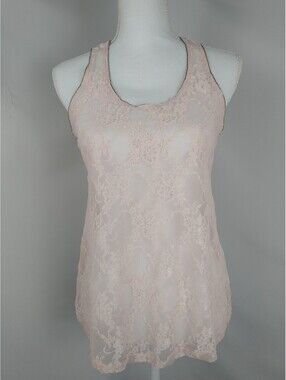Free Generation, Floral Sheer, Peach Color Tank Top, Chain Trim